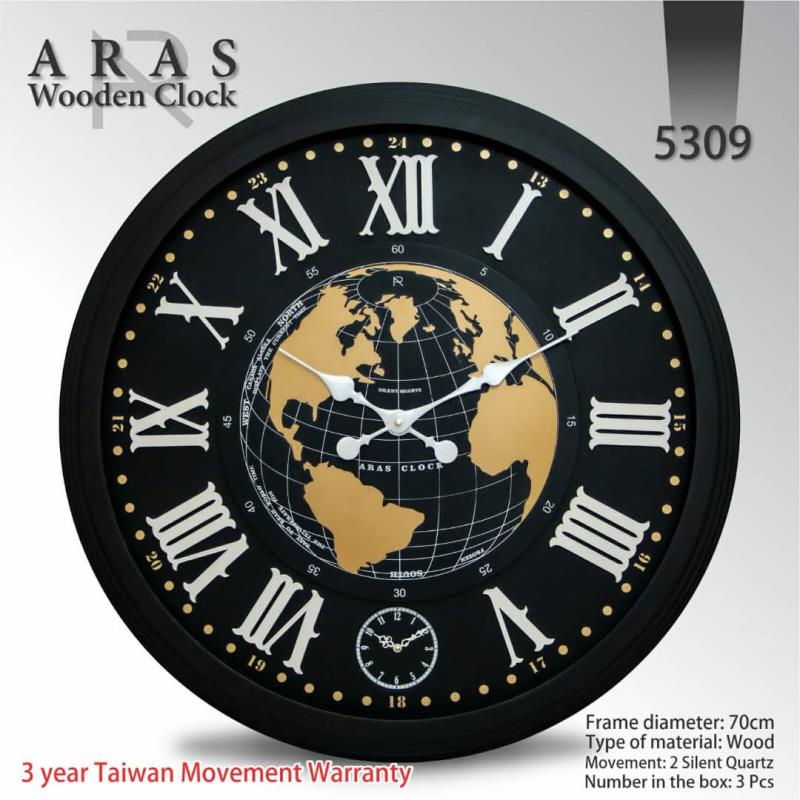 ساعت دیواری ارس کد 5309 در رنگبندی سفید و مشکی 